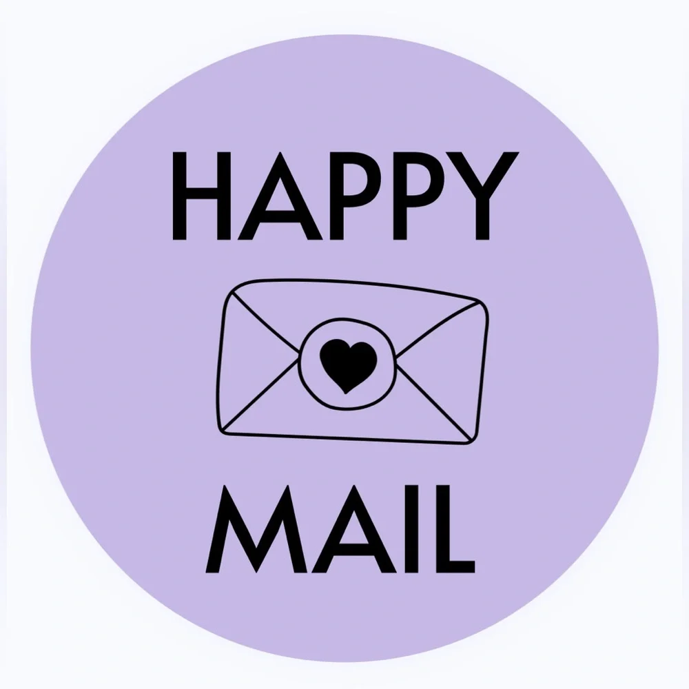 30 STICKERS - 2” ROUND - HAPPY MAIL - PURPLE
